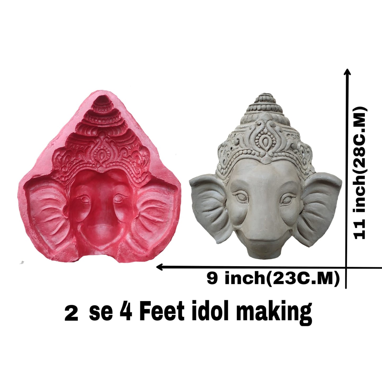 Babul idol workshop B36 Ganesh Idol face Making Mold Fiber 2-5 feet Idol Coverage Work in Clay | Ganesh face Mould